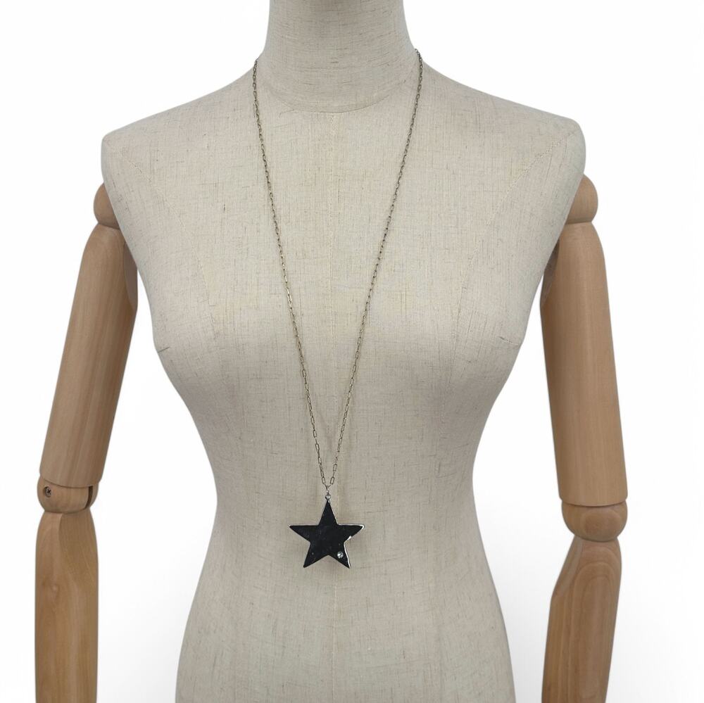 Lane Bryant Long Star Pendant Necklace Silver Tone